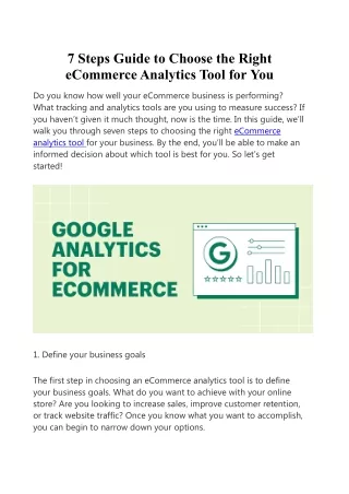7 Steps Guide to Choose the Right eCommerce Analytics Tool for You