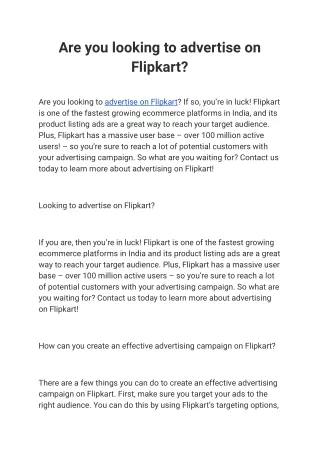 Are you looking to advertise on Flipkart