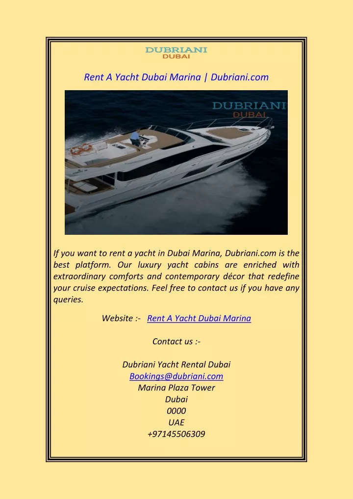 rent a yacht dubai marina dubriani com