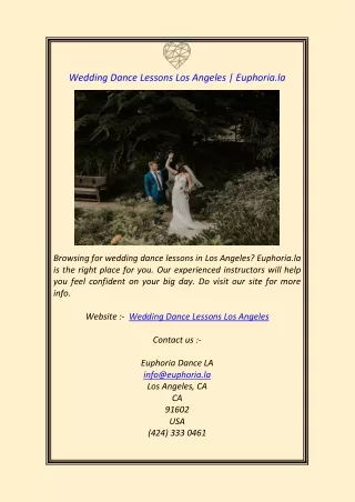Wedding Dance Lessons Los Angeles Euphoria.la