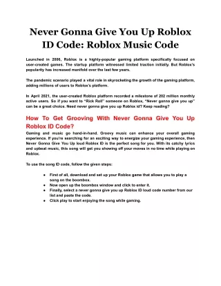 Never Gonna Give You Up Roblox ID Code: Roblox Music Code