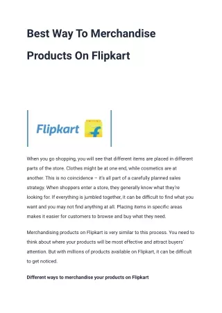 Best Way To Merchandise Products On Flipkart