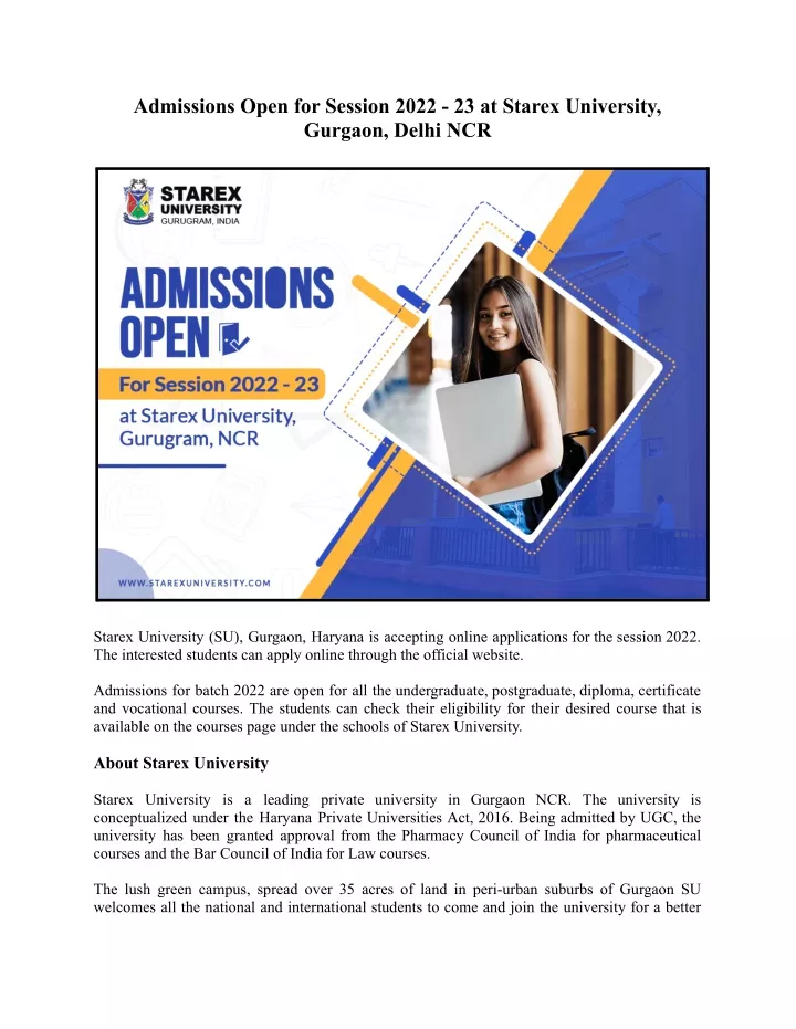 admissions open for session 2022 23 at starex