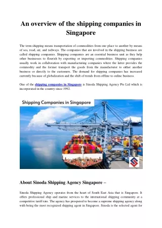 An Overview of the Shipping Companies in Singapore