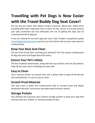 Travelling with Pet Dogs is Now Easier with the Travel Buddy Dog Seat Cover
