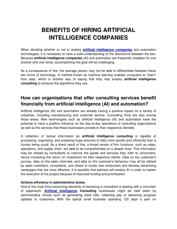 benefits of hiring artificial intelligence