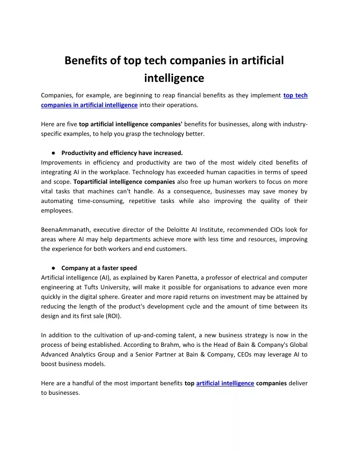 benefits of top tech companies in artificial