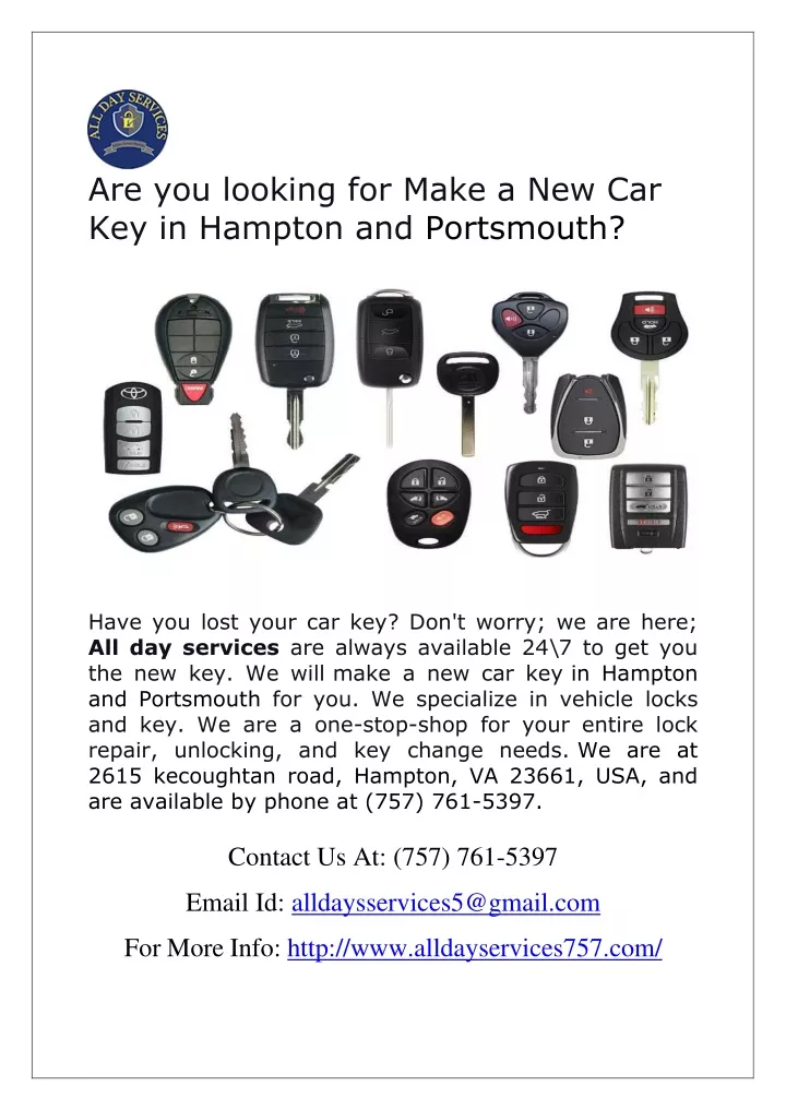 are you looking for make a new car key in hampton