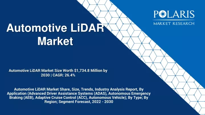 automotive lidar market size worth 1 734 8 million by 2030 cagr 26 4