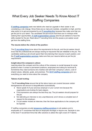 What Every Job Seeker Needs To Know About IT Staffing Companies