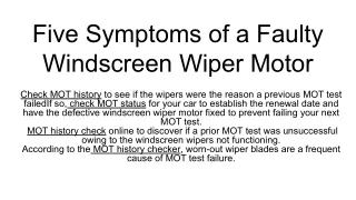 five symptoms of a faulty windscreen wiper motor