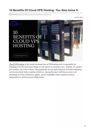10 Benefits Of Cloud VPS Hosting You Also know It