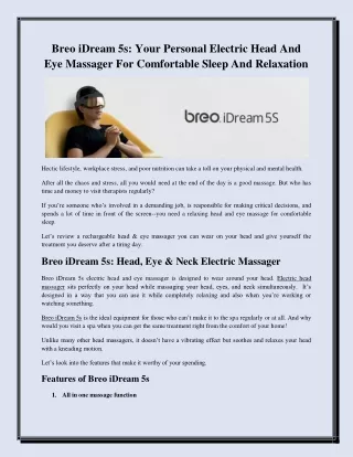 Breo iDream 5s, Your Personal Electric Head And Eye Massager For Comfortable Sleep And Relaxation