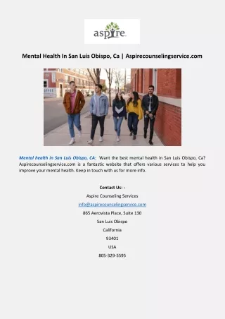 Mental Health In San Luis Obispo, Ca | Aspirecounselingservice.com