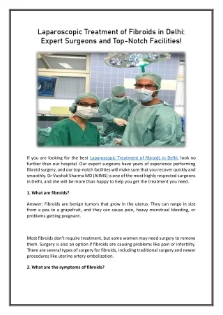 Laparoscopic Treatment of Fibroids in Delhi-Expert Surgeons and Top-Notch Facilities