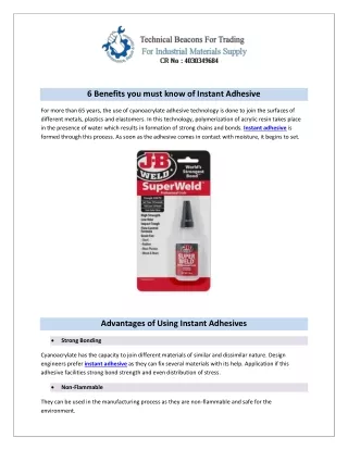 6 Benefits of Instant Adhesives you must know