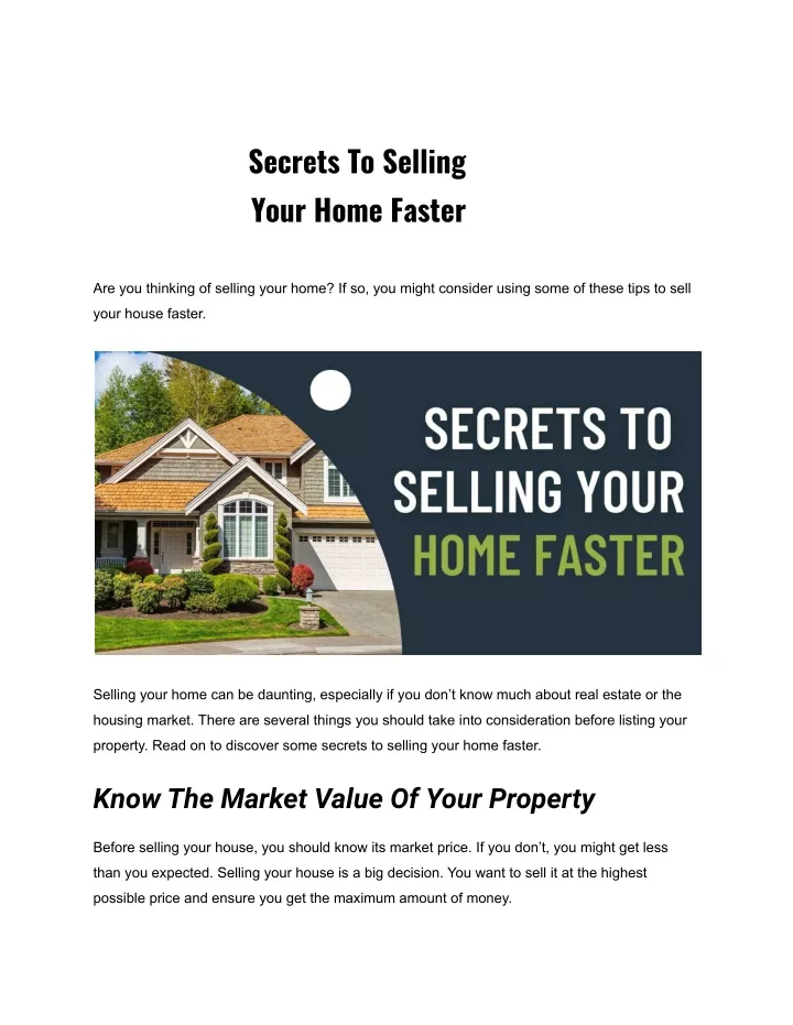 secrets to selling your home faster