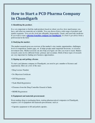 How to Start a PCD Pharma Company in Chandigarh?