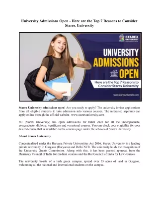 University Admissions Open - Here are the Top 7 Reasons to Consider Starex University