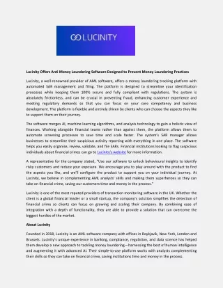 lucinity offers anti money laundering software