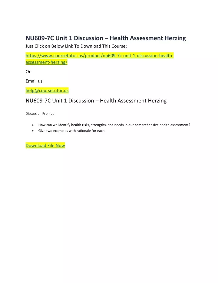 nu609 7c unit 1 discussion health assessment