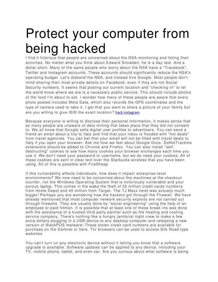 protect your computer from being hacked i find