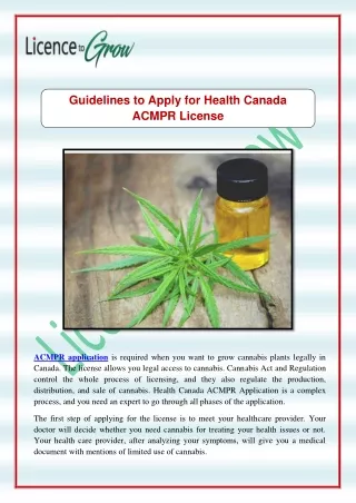 Guidelines to Apply for Health Canada ACMPR License