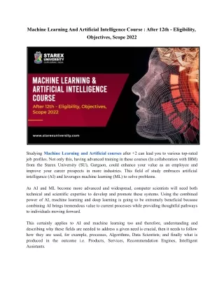 Machine Learning And Artificial Intelligence Course _ After 12th - Eligibility, Objectives, Scope 2022
