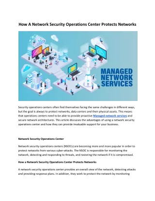 How A Network Security Operations Center Protects Networks