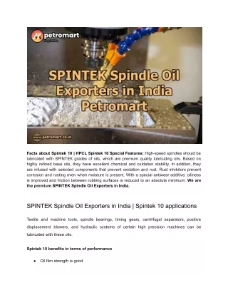 SPINTEK Spindle Oil Exporters In India – Petromart
