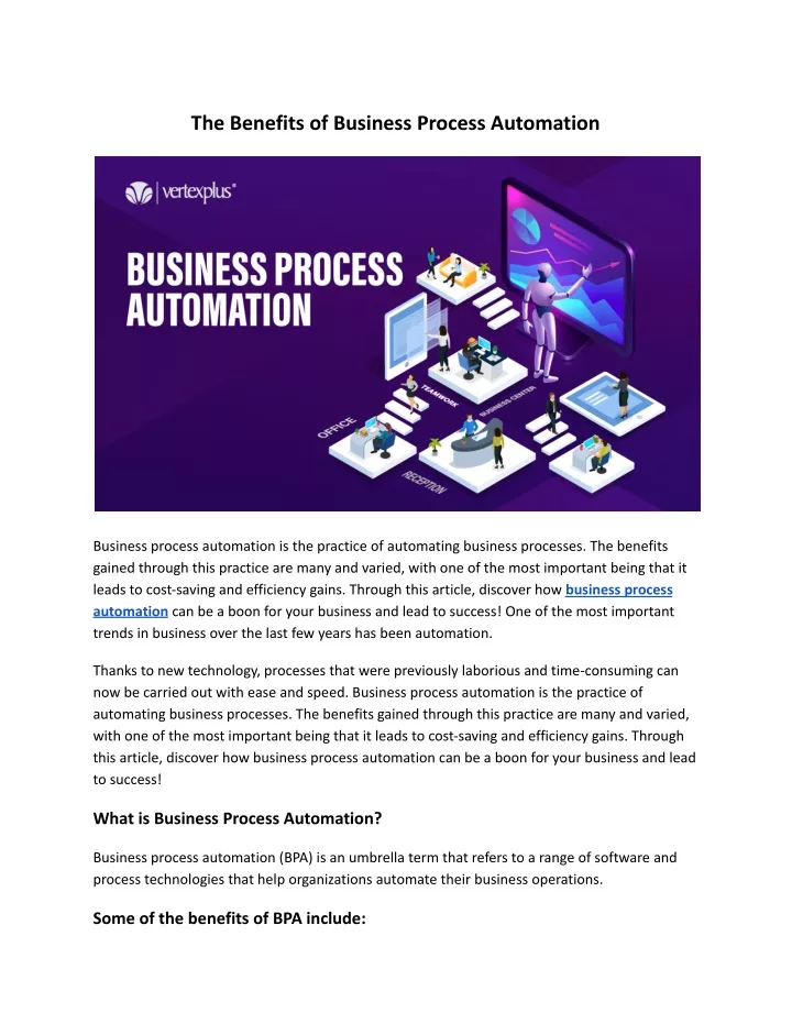 the benefits of business process automation