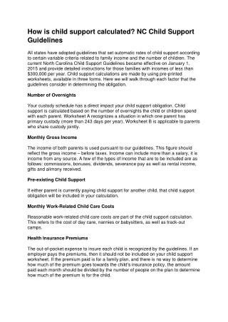 how is child support calculated nc child support