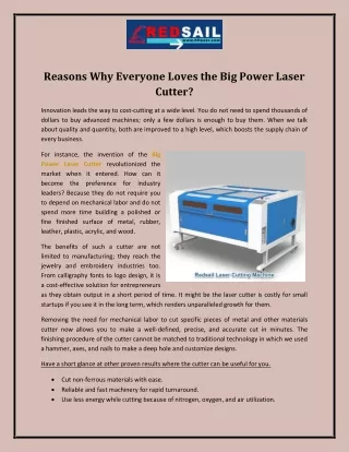 Reasons Why Everyone Loves the Big Power Laser Cutter?