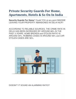 Private Security Guards For Home, Apartments, Hotels & So On In India