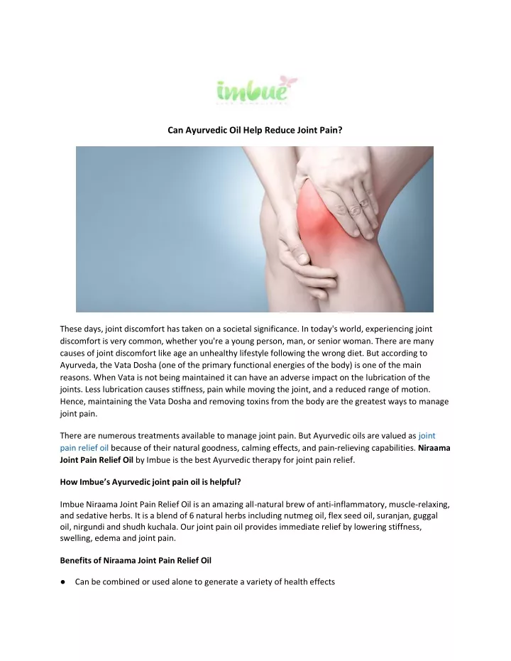 can ayurvedic oil help reduce joint pain