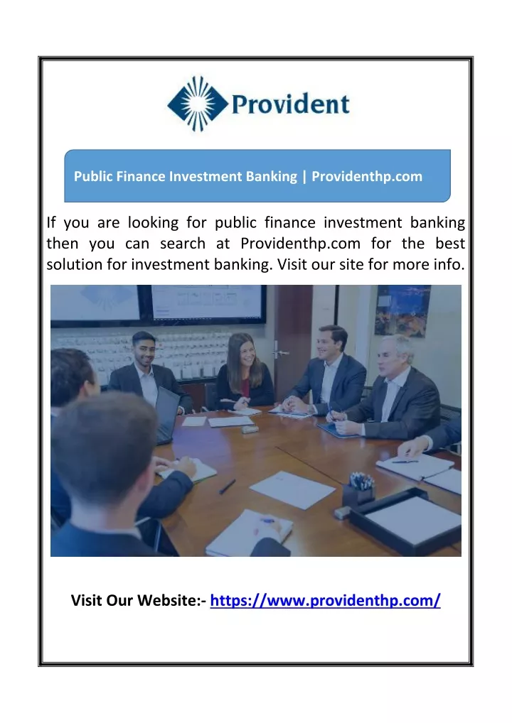 public finance investment banking providenthp com