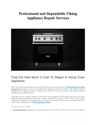 Professional and Dependable Viking Appliance Repair Services
