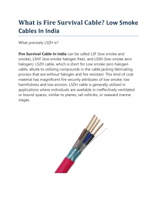 What is Fire Survival Cable | Low Smoke Cables In India