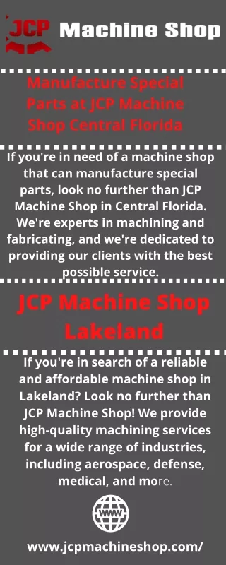 Manufacture Special Parts at JCP Machine Shop Central Florida
