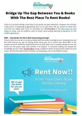 Bridge Up The Gap Between You & Books With The Best Place To Rent Books|RentRead
