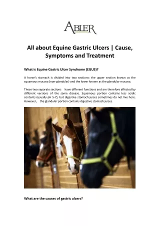 All about Equine Gastric Ulcers - Cause Symptoms and Treatment