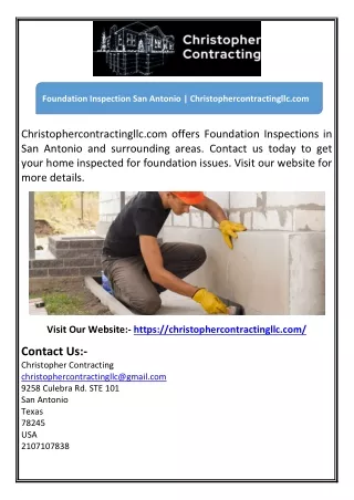 Foundation Inspection San Antonio - Christophercontractingllc.com