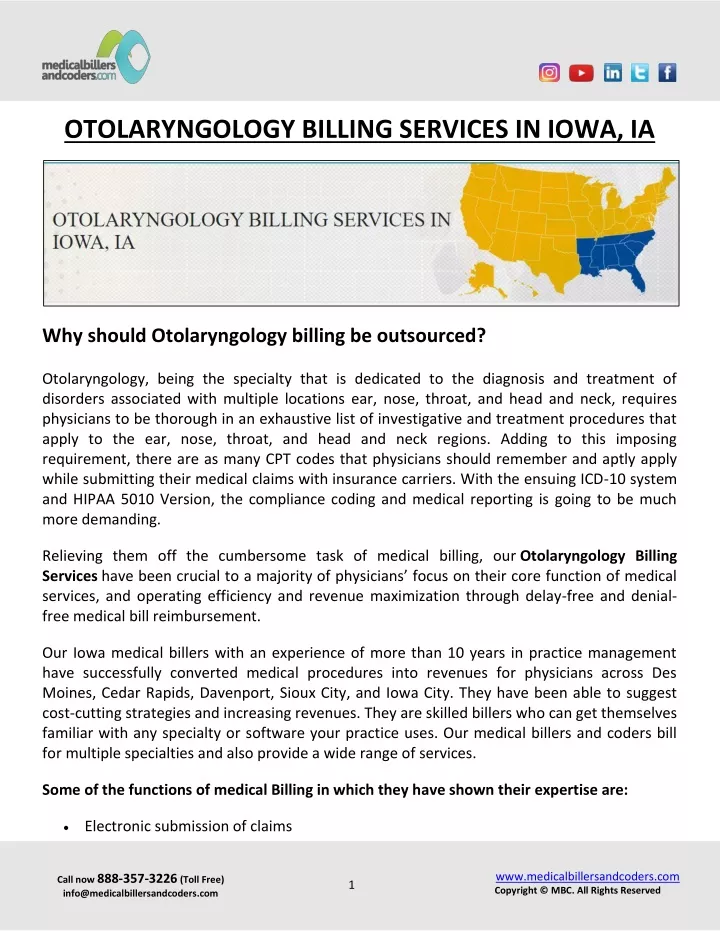 otolaryngology billing services in iowa ia
