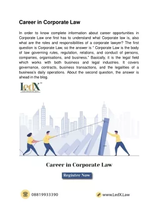 career in corporate law in order to know complete