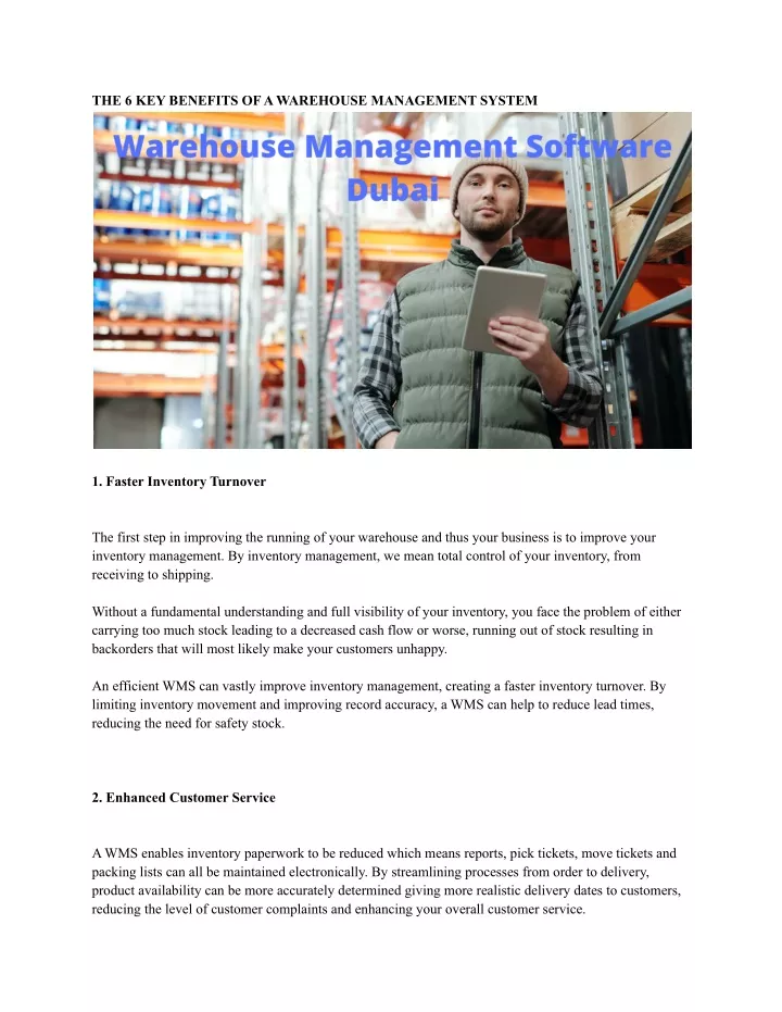 the 6 key benefits of a warehouse management