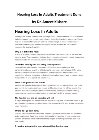 Hearing Loss In Adults Treatment Done by Dr. Ameet Kishore
