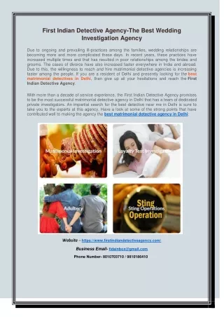 First Indian Detective Agency-The Best Wedding Investigation Agency