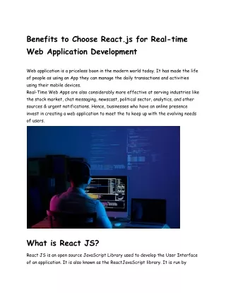 Benefits to Choose React.js for Real-time Web Application Development
