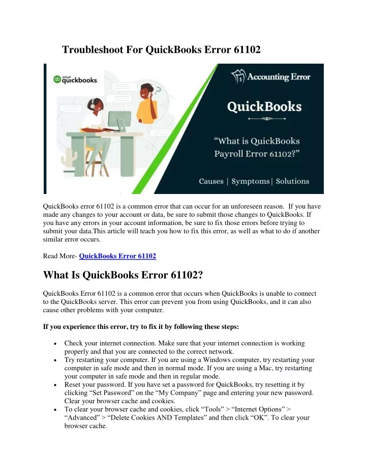 troubleshoot for quickbooks error 61102