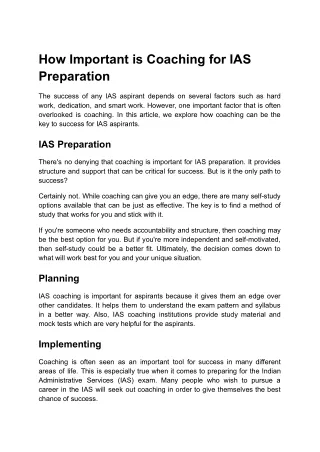 how important is coaching for ias preparation